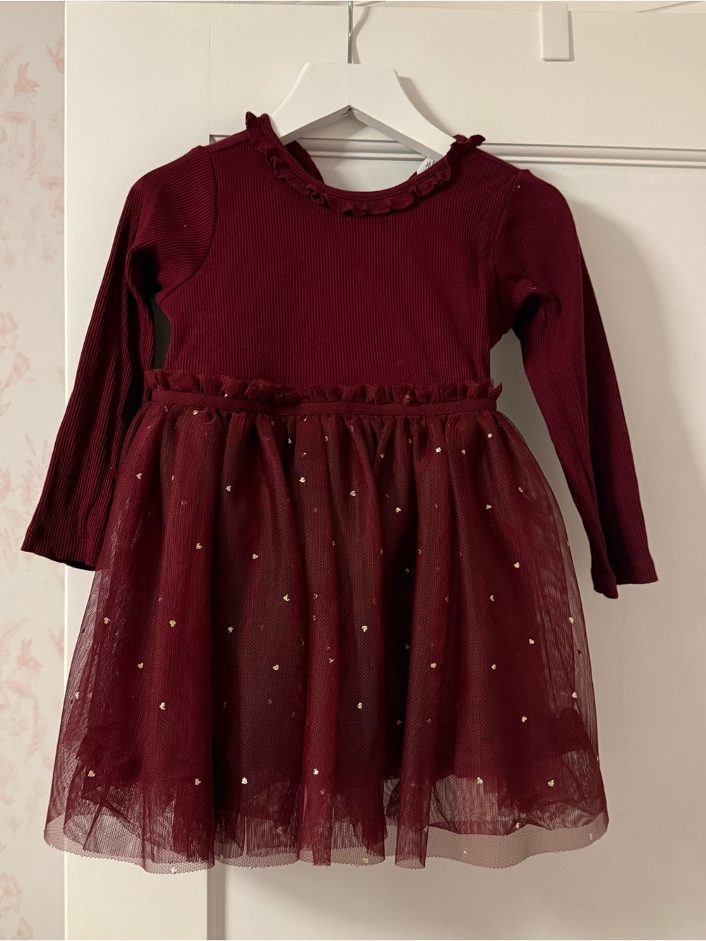 H&M Burgundy Long-Sleeve Tulle Skirt Dress